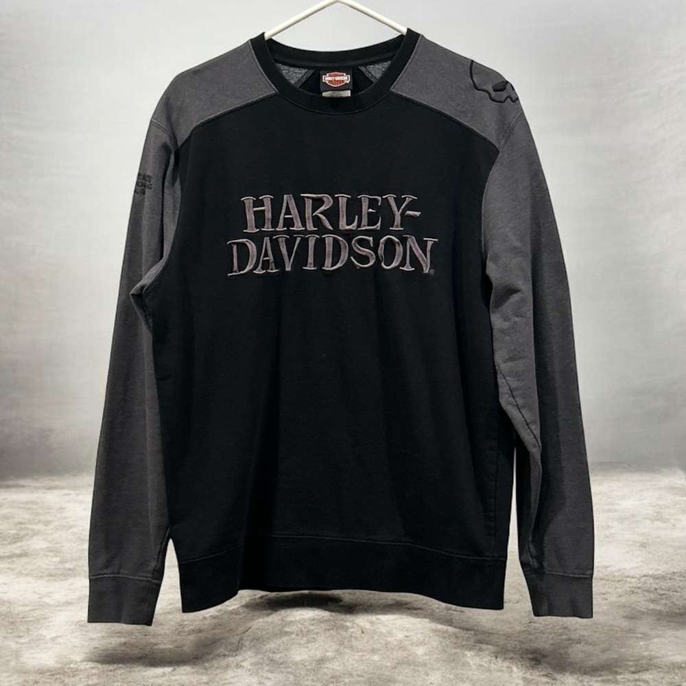 Harley-Davidson Men's Black and Gray Crewneck Sweater - Picture 1 of 6